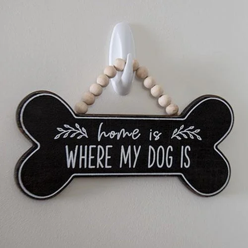 Home Is Where My Dog Is Beaded Wood Hanging Sign